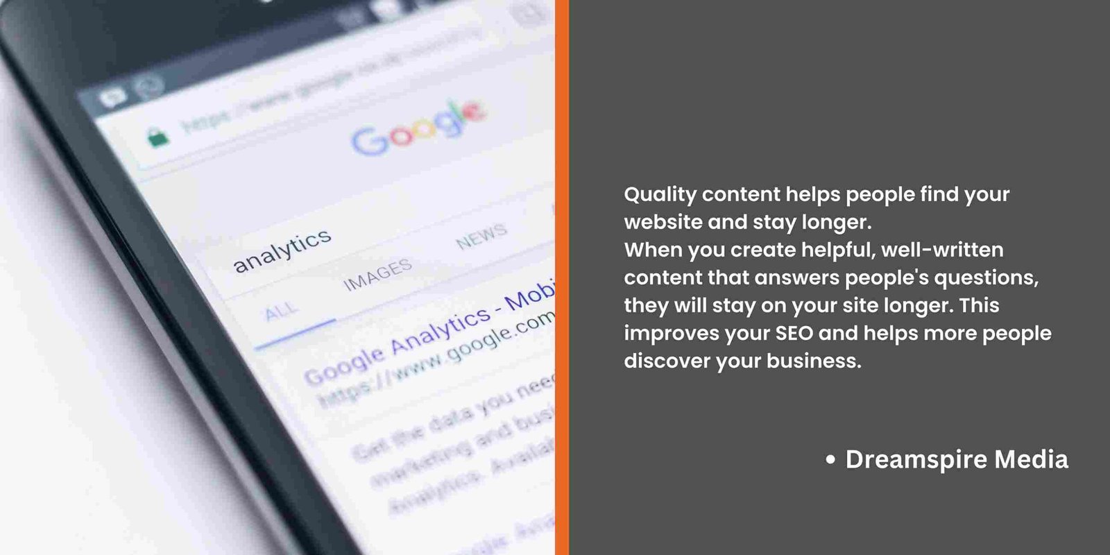 Quality content helps people find your website and stay longer.<br />
When you create helpful, well-written content that answers people's questions, they will stay on your site longer. This improves your SEO and helps more people discover your business.